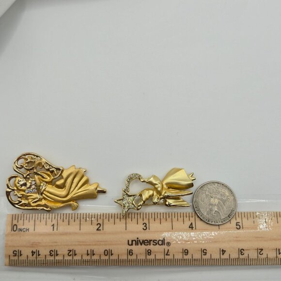 Festive Joy Holiday Gold Tone Angels Religious Faith Christian Brooch Pins 2PC - Picture 15 of 15